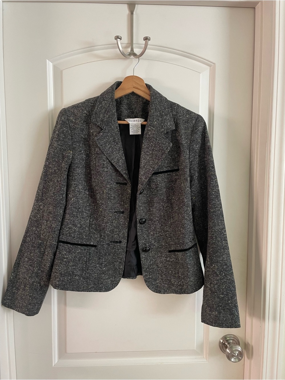 George Women's Dark Gray Tweed Blazer with Notch Lapel